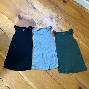 Olive green, gray, and black maternity tank tops